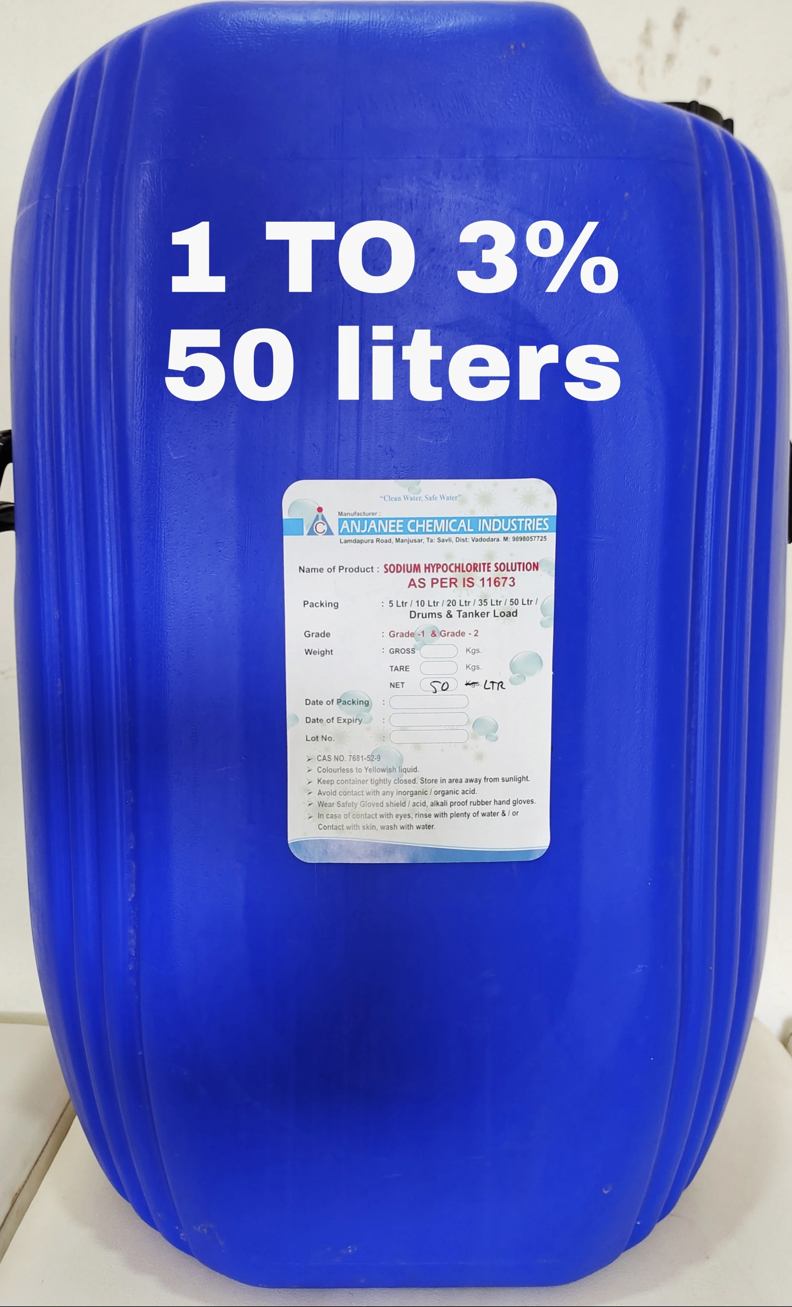 Sodium Hypochlorite - 1 TO 3% - 50liter